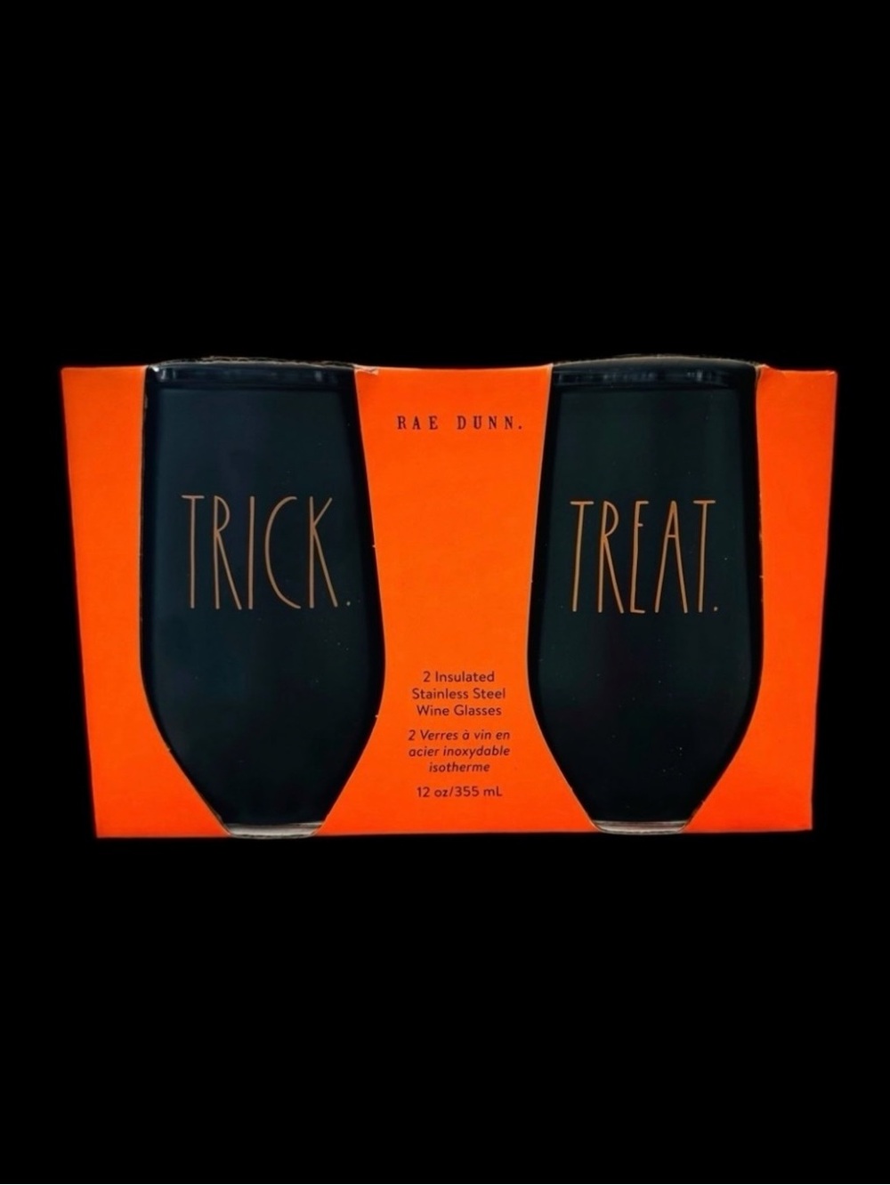 NWT Rae Dunn Halloween 2-Pack Insulated Stainless Steel Wine Glass Set